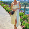 Summer Spring Floral Dress Women's Sexy Casual Sundress Midi Slip Backless Pleated Slit White Yellow Lace-up Flowers