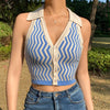 Summer Striped y2k Tops Halter Knitted Vest For Women Sexy Backless Slim Crop tops Outfits Female Tank Tops Streetwear