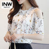 Summer Style 2023 Floral Shirt For Womens Elegant Open Shoulder Blouses Chiffon Print Blusas Women Ete Plus Size Female Tops