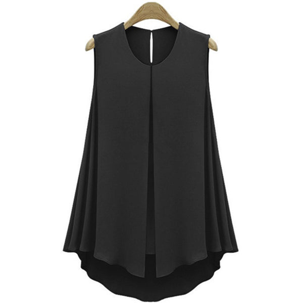 Summer Style Apricot/Blue Chiffon Blouses Women Fashion Ruffles Tops Sleeveless O-neck Casual Women Shirts Pure Color Plus Size