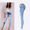Summer Style Low Waist Sky Blue Patchwork Skinny Tights Women Pencil Jeans High Stretch Sexy Push Up Denim Women Jeans