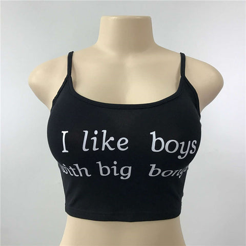 Summer Style Sexy Crop Tops Women I like boys with big bongs Letter Sleeveless Halterneck Tank Crop Tops Short Vest Blouse Tee