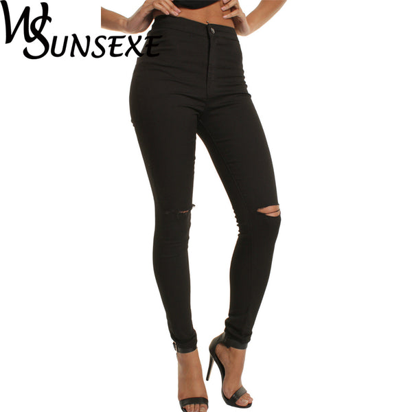 Summer Style White Hole Skinny Ripped Jeans Women Jeggings Cool Denim High Waist Pants Capris Female Skinny Black Casual Jeans