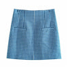 Summer Suit Za 2 Piece Set Women Sets Blue Plaid Cropped Blazer Suits Elegant Office Casual High Waist Mini Skirt Female