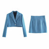 Summer Suit Za 2 Piece Set Women Sets Blue Plaid Cropped Blazer Suits Elegant Office Casual High Waist Mini Skirt Female