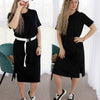 Summer T Shirt Dress Women Beach Boho Elegant Party Vintage Bodycon Casual Cotton Black Slit Midi Dresses Sundress Oversized