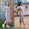 Summer T Shirt Dress Women Beach Boho Elegant Party Vintage Bodycon Casual Cotton Black Slit Midi Dresses Sundress Oversized