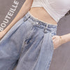 Summer Thin Wide Leg Jeans Woman Lace High Waist Light Blue Denim Pants Solid Jean Femme Mom Loose Jeans Teen Girls Plus Size