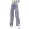 Summer Thin Wide Leg Jeans Woman Lace High Waist Light Blue Denim Pants Solid Jean Femme Mom Loose Jeans Teen Girls Plus Size