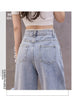 Summer Thin Wide Leg Jeans Woman Lace High Waist Light Blue Denim Pants Solid Jean Femme Mom Loose Jeans Teen Girls Plus Size