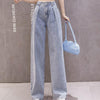 Summer Thin Wide Leg Jeans Woman Lace High Waist Light Blue Denim Pants Solid Jean Femme Mom Loose Jeans Teen Girls Plus Size