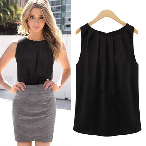 Summer Tops for Women 2022 O Neck Sleeveless Chiffon Tops Ladies Casual Beach Tops Black/ White Tank Top Women