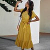 Summer Tunic Long Dress Women Boho Green Dress Short Sleeve Loose Bandage Dress Causal Lace-Up Solid O Neck Woman Dress