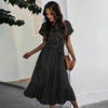 Summer Tunic Long Dress Women Boho Green Dress Short Sleeve Loose Bandage Dress Causal Lace-Up Solid O Neck Woman Dress