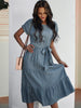 Summer Tunic Long Dress Women Boho Green Dress Short Sleeve Loose Bandage Dress Causal Lace-Up Solid O Neck Woman Dress