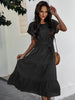 Summer Tunic Long Dress Women Boho Green Dress Short Sleeve Loose Bandage Dress Causal Lace-Up Solid O Neck Woman Dress