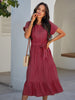 Summer Tunic Long Dress Women Boho Green Dress Short Sleeve Loose Bandage Dress Causal Lace-Up Solid O Neck Woman Dress