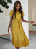 Summer Tunic Long Dress Women Boho Green Dress Short Sleeve Loose Bandage Dress Causal Lace-Up Solid O Neck Woman Dress