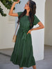 Summer Tunic Long Dress Women Boho Green Dress Short Sleeve Loose Bandage Dress Causal Lace-Up Solid O Neck Woman Dress