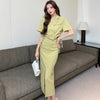 Summer Two Piece Set Outfit Suits Women Short Sleeve Double Breasted Crop Thin Blazer Top And Pencil Skirts 2 Piece Sets