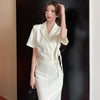 Summer Two Piece Set Outfit Suits Women Short Sleeve Double Breasted Crop Thin Blazer Top And Pencil Skirts 2 Piece Sets