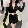 Summer Two Piece Women Off Shoulder Cropped Top + Mini Skirt Matching Set Elegant Irregular Blazer Skirts Suit Outfit