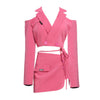 Summer Two Piece Women Off Shoulder Cropped Top + Mini Skirt Matching Set Elegant Irregular Blazer Skirts Suit Outfit