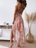 Summer V Neck Chiffon Dress Women Backless Spaghetti Strap Dress Sleeveless Hollow Maxi Dress Print Floral Woman Dress
