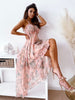 Summer V Neck Chiffon Dress Women Backless Spaghetti Strap Dress Sleeveless Hollow Maxi Dress Print Floral Woman Dress