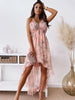 Summer V Neck Chiffon Dress Women Backless Spaghetti Strap Dress Sleeveless Hollow Maxi Dress Print Floral Woman Dress