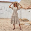 Summer V Neck Long Dress Women Casual Floral Midi Dress Short Sleeve Print Button Woman Dress Loose Holiday Beach Sundress
