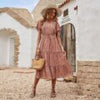 Summer V Neck Long Dress Women Casual Floral Midi Dress Short Sleeve Print Button Woman Dress Loose Holiday Beach Sundress