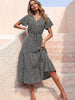 Summer V Neck Long Dress Women Casual Floral Midi Dress Short Sleeve Print Button Woman Dress Loose Holiday Beach Sundress