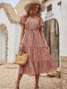 Summer V Neck Long Dress Women Casual Floral Midi Dress Short Sleeve Print Button Woman Dress Loose Holiday Beach Sundress