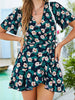 Summer V Neck Mini Dress Women Ruffles Print Floral Dress Casual Boho Side Wrap Dress Female Short Sleeve Bandage Dress