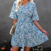 Summer V Neck Mini Dress Women Short Sleeve Print Bandage Dress Ruffle Floral Dress Female Casual Lace Up A-line Dress