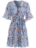 Summer V Neck Mini Dress Women Short Sleeve Print Bandage Dress Ruffle Floral Dress Female Casual Lace Up A-line Dress