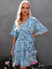 Summer V Neck Mini Dress Women Short Sleeve Print Bandage Dress Ruffle Floral Dress Female Casual Lace Up A-line Dress