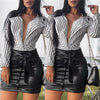 Summer V Neck Office Ladies Striped striped Shirts Long Sleeve New Fashion Female Blouses