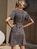 Summer VNeck Floral Mini Dress Women Elegant Chiffon A-Line Dress Flare Short Sleeve Dress High Waist Button Party Dress
