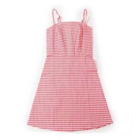 Summer Vintage Red Youth Plaid Spaghetti Strap Sleeveless Empire Mini Dress