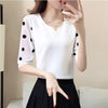 Summer White Chiffon Polka Dot Print Blouse Shirt 3/4 Sleeve V-neck Chiffon Tops Blusas Korean Fashion Office Blouses 2022 Black