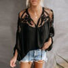 Summer White Mesh Shirts Women Loose Lace Embroidery Blouses Casual Long Sleeve Patchwork Tops Female Vintage Solid Blusas