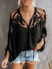 Summer White Mesh Shirts Women Loose Lace Embroidery Blouses Casual Long Sleeve Patchwork Tops Female Vintage Solid Blusas