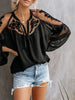 Summer White Mesh Shirts Women Loose Lace Embroidery Blouses Casual Long Sleeve Patchwork Tops Female Vintage Solid Blusas
