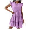 Summer Woman Mini Dress Ruffle Dress High Waist Basic Sleeveless Dress Elegant O Neck RED  Ladies Clothing robe femme