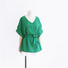 Summer Women Blouses Linen Tunic Shirt V Neck Big Bow Batwing Tie Loose Ladies Blouse Female Top 4 Color