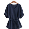 Summer Women Blouses Linen Tunic Shirt V Neck Big Bow Batwing Tie Loose Ladies Blouse Female Top 4 Color