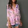 Summer Women Boho V-neck Blouse Long Sleeve Shirts Floral Print Tops Plus Size