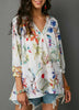 Summer Women Boho V-neck Blouse Long Sleeve Shirts Floral Print Tops Plus Size